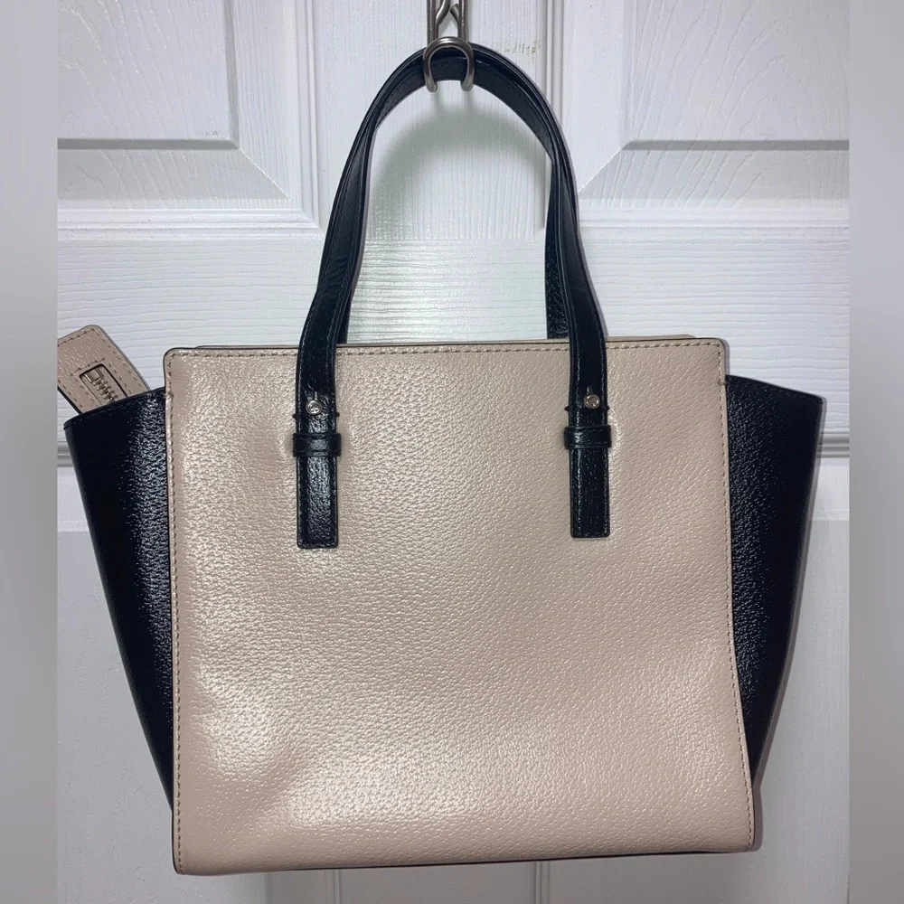 NWOT Kate Spade Hayden St Color Block  Black & Tan Leather Satchel w/Strap - Picture 6 of 15